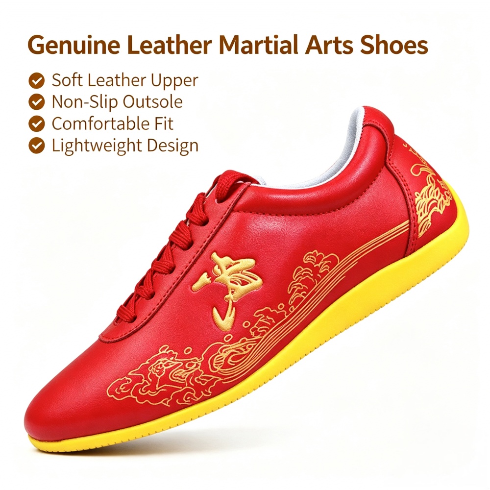 Glossy Genuine Leather Kung Fu - Men Shoes Yellow review and price